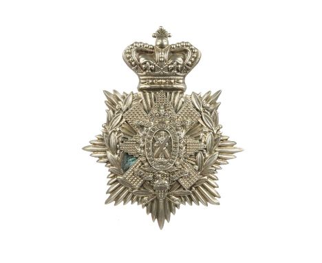 The Royal Highlanders (Black Watch): a scarce late Victorian Other Rank's white metal helmet plate, crowned star with glengar