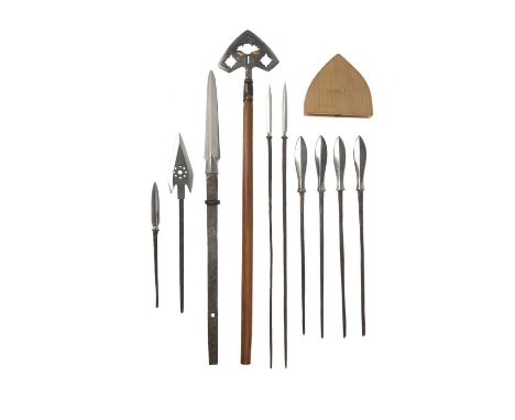 A collection of Japanese arrow and spearheads, comprising: an arrowhead (yanone), of broad triangular form with truncated bar