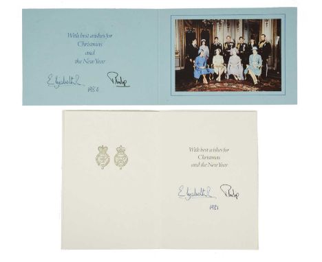 Her Majesty Queen Elizabeth II and Prince Philip: two signed Christmas greetings cards, 1980 and 1981, the first showing the 