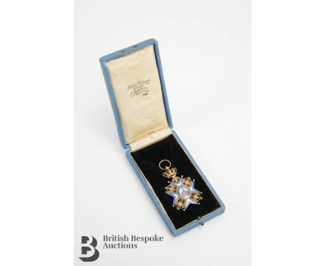 Serbia, Kingdom, Order of St. Sava, Knight&rsquo;s breast badge, 65mm including crown suspension x 43mm, depicting a Bishop d