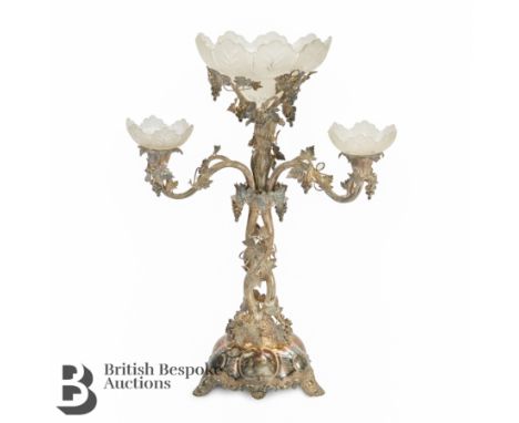 Victorian silver candelabra epergne centerpiece, London hallmark dated 1873, mm Alexander Macrae. The twisting central fruiti