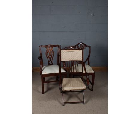 Chippendale style mahogany carver chair, with pierced slat back, together with a shield shaped mahogany dining chair, and an 