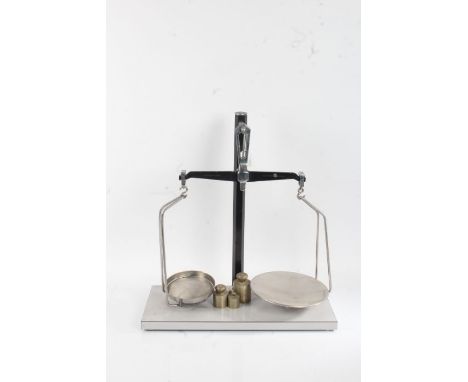 W &amp; T Avery Class B balance scales, to weigh 2lb, together with four weights