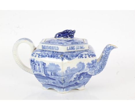 Copeland Spode "Italian" pattern teapot, with " A Cup of Kindness Auld Lang Syne" inscription, 25cm&nbsp;