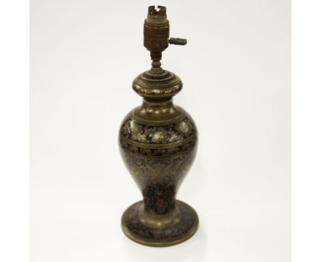 An antique Indian painted brass table lamp base, H. 35cm.