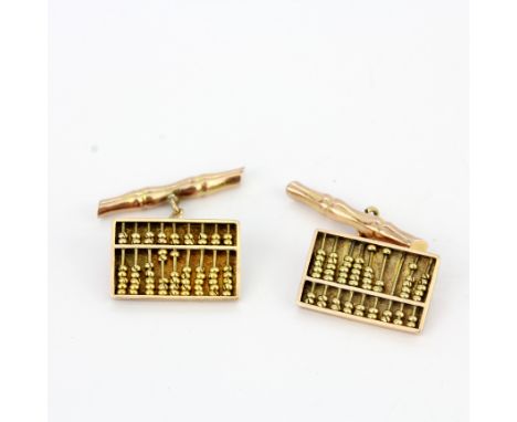A pair of 14ct rose gold (stamped 14K) bamboo and abacus cufflinks, abacus L. 1.5cm, approx. 4.6gr.&nbsp;
