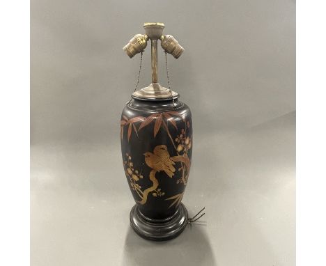 A large Japanese antique vase mounted as a table lamp, H. 60cm.