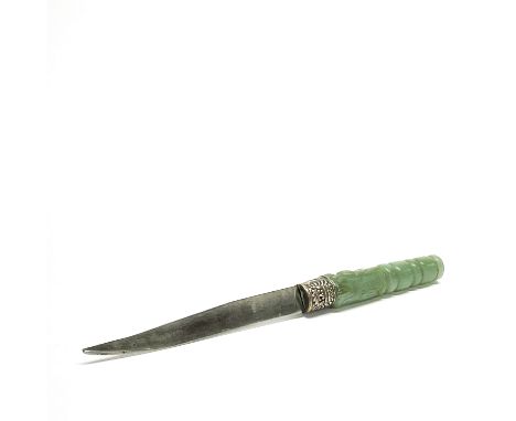 A Chinese carved jade / hardstone handled paper knife, L. 20cm.