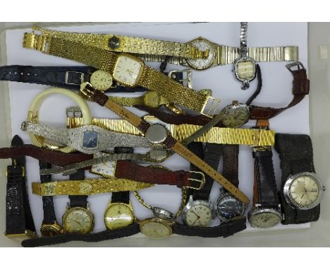 A collection of lady's and gentleman's wristwatches including Rone, Duke, Timex, Rotary, etc.