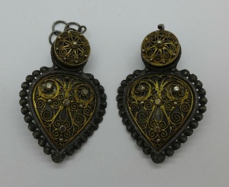 A pair of silver brooches/clasp, .830 silver, marked Hammer