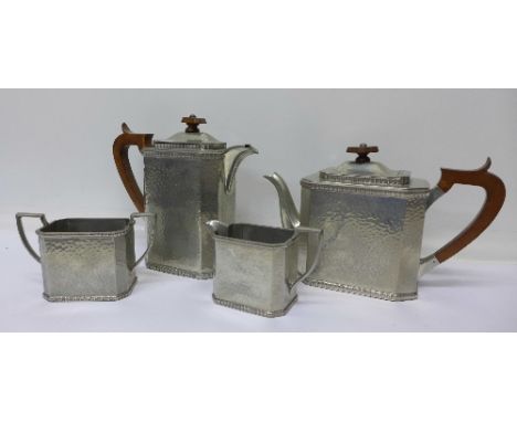 A four piece Craftsman pewter tea service