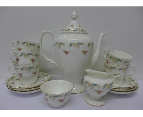 A Crown Staffordshire six setting tea service comprising teapot, sugar, cream, six saucers and five cups, Wentworth pattern, 