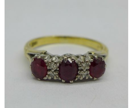 An 18ct gold, ruby and diamond ring, 3.5g, L