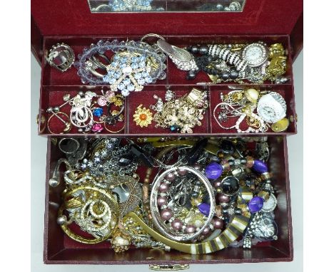 Costume jewellery including a gold plated snake bangle with jewellery box, total weight 2.14kg