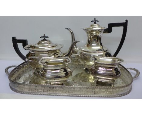 A Viners four piece silver plated tea service and tray