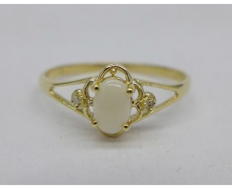 A 9ct gold, diamond and opal ring, 1.1g, O