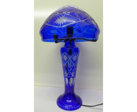 A Bohemian style blue glass table lamp, height 60cm