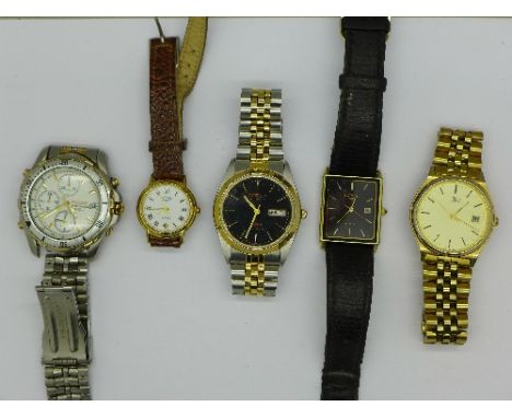 Five wristwatches, Pulsar Chronograph, two Citizen and two Rotary