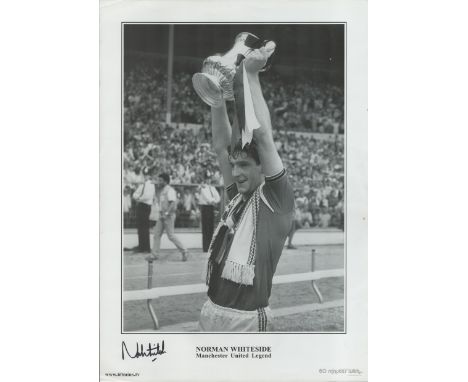 Norman Whiteside (Man Utd) signed 16.5 x 12 inch black and white print. Signed in black ink. Good condition. All autographs a