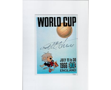 Geoff Hurst signed Football Legend World Cup Willie. July 11 to 30 1966 England Print Mounted 12x16 Inch. 13/66. Good conditi