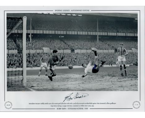 Bobby Smith scoring the second goal of his hat-trick signed 16x12 inch black and white autograph editions print. 33/75 editio