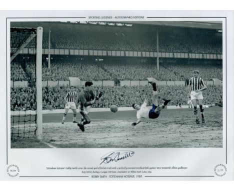 Bobby Smith signed Black and White Print 16x12 Inch. Sporting Legends - Autographed Editions. 'Tottenham Hotspur, 1959'. Good