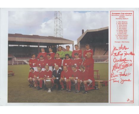 Multi signed John Aston, Bill Foulkes, Tony Dunne, David Sadler plus 2 others Colour Print 'European Cup Winners Manchester U