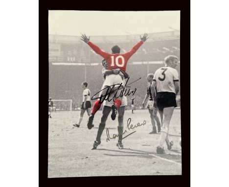 Football Geoff Hurst and Martin Peters signed West Ham Legends and 1966 World Cup Winners 20x14 colourised print pictured wit