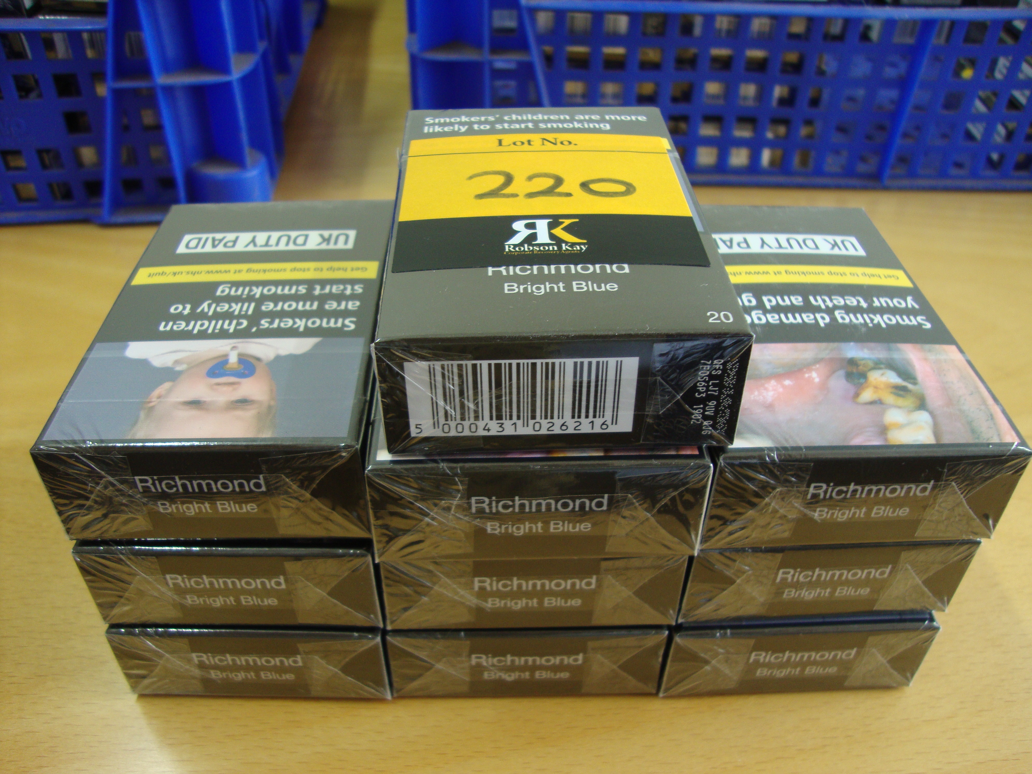 10 packs of Richmond Bright Blue cigarettes NB. All pack sizes 20