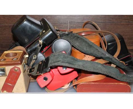 LARGE SELECTION OF VINTAGE CAMERS AND EQUIPMENT
including several known brands, camcorders, novelty vintage Mickey Mouse came