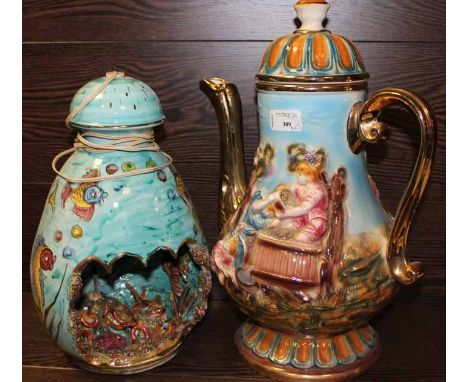 LARGE CERAMIC MOULDED TEAPOT
and a ceramic novelty light