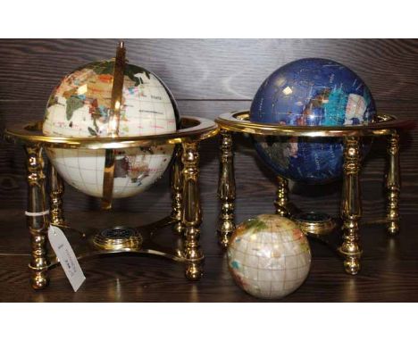 LAPUS LAZULI SPECIMEN GLOBE
together with 'Night & Day' globe, each with a compass mounted in the brass frame, and a mother o