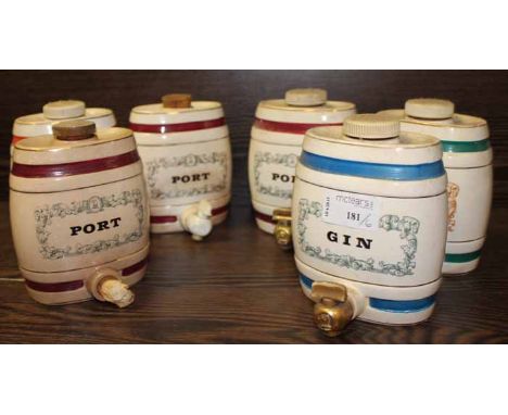 SIX WADE CERAMIC LIQUOR BARRELS