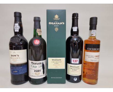 Four bottles of port,&nbsp;comprising: a 70cl Taylor's 'Chip Dry' white; a Dow's Renown; a Graham's crusted, bottled 2013, in
