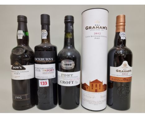 Four 75cl bottles of LBV port, comprising: Cockburn's 2005; Dow's 1995; Croft 1995; and Graham's 2012, in card tube. (4) 