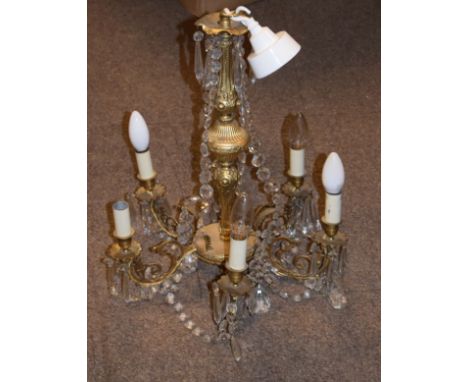 20th Century brass five branch lustre drop chandelier   Condition: 