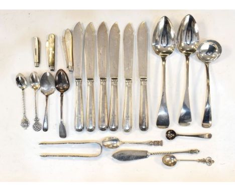 Pair of George IV silver tablespoons, London 1925, George VI silver sauce ladle, London 1937, together with various other sil