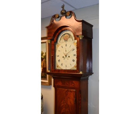 19th Century mahogany longcase clock by F. Warry of Bristol, the largely reconstructed case with swan neck pediment, long doo