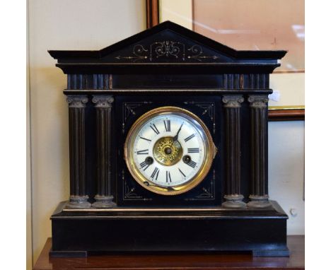 Late 19th Century ebonised architectural mantel clock   Condition: 