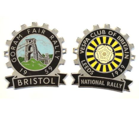 Scooter Club Interest - Chrome and enamel badge for the Vespa Club Of Britain National Rally, Leeds 1959, together with anoth