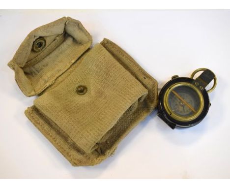 World War I Barker's patent pocket compass in original khaki belt pouch   Condition: 