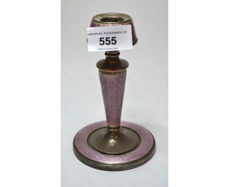 Silver and purple enamel decorated candlestick (at fault), together with a small quantity of various silver plated items 