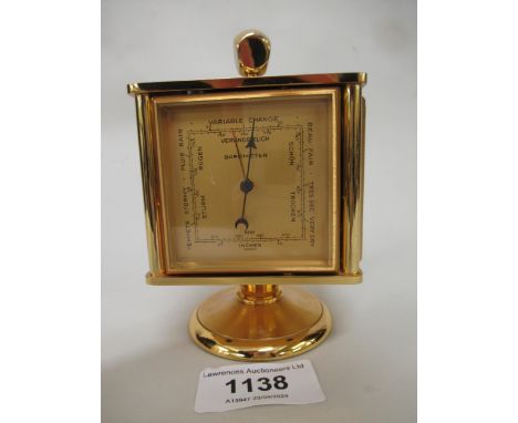 Inhof gilt brass four dial clock / thermometer / barometer / hygrometer, 12cm high 