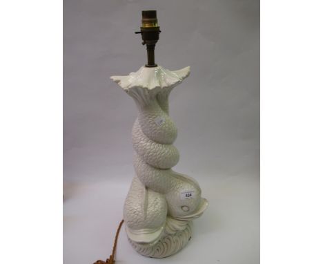 Porcelain lamp base in the form of an entwined fish, 54cm high 