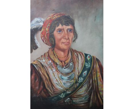 Oil on board, portrait of Semiole Chief Osceola, signed Halliday, dated 1966, 45 x 35cm, unframed 