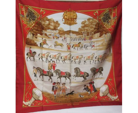 Hermes silk scarf ' Presentation de Chevaux ' by Philippe Ledoux, 90cm square 