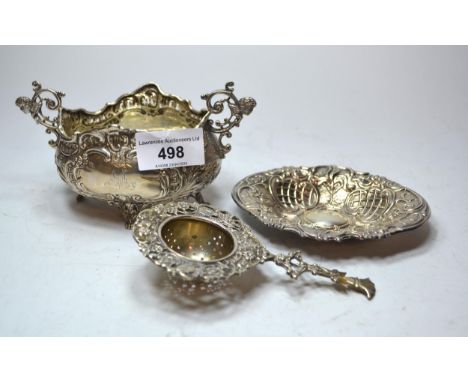 Late Victorian Scottish silver two handled sugar bowl, Glasgow 1899, together with a small sterling silver trinket dish, 4.5o