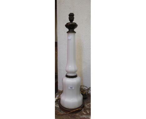 Early 20th century white opaque glass table lamp, 61cm high 