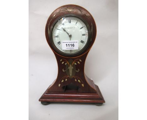 Edwardian mahogany and marquetry inlaid balloon shaped mantel clock, the dial inscribed ' Sir J. Bennett, Paris ', 24cm high 