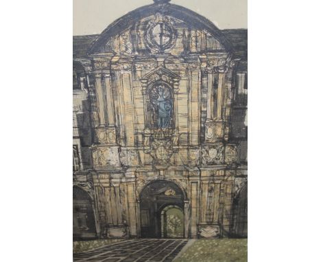 Richard Beer Limited Edition coloured print, ' St. John's ', no. 20 of 100 (foxed and stained), 57 x 42cm, together with two 